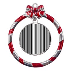 Barcode Pattern Metal Red Ribbon Round Ornament by Ket1n9