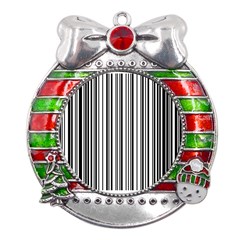 Barcode Pattern Metal X Mas Ribbon With Red Crystal Round Ornament