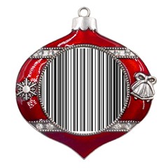 Barcode Pattern Metal Snowflake And Bell Red Ornament