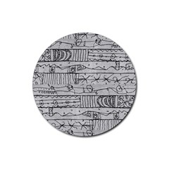 Black And White Hand Drawn Doodles Abstract Pattern Bk Rubber Round Coaster (4 Pack) by dflcprintsclothing