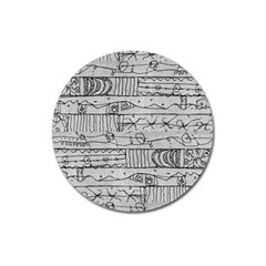 Black And White Hand Drawn Doodles Abstract Pattern Bk Magnet 3  (round) by dflcprintsclothing