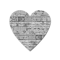 Black And White Hand Drawn Doodles Abstract Pattern Bk Heart Magnet by dflcprintsclothing