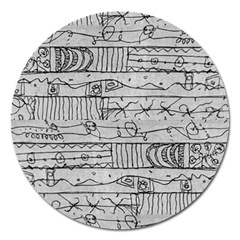 Black And White Hand Drawn Doodles Abstract Pattern Bk Magnet 5  (round) by dflcprintsclothing