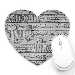 Black And White Hand Drawn Doodles Abstract Pattern Bk Heart Mousepad by dflcprintsclothing