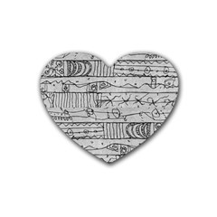 Black And White Hand Drawn Doodles Abstract Pattern Bk Rubber Coaster (heart) by dflcprintsclothing