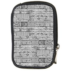 Black And White Hand Drawn Doodles Abstract Pattern Bk Compact Camera Leather Case