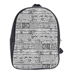 Black And White Hand Drawn Doodles Abstract Pattern Bk School Bag (large)