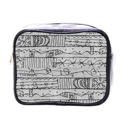 Black And White Hand Drawn Doodles Abstract Pattern Bk Mini Toiletries Bag (one Side) by dflcprintsclothing