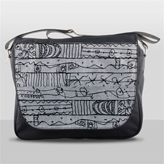 Black And White Hand Drawn Doodles Abstract Pattern Bk Messenger Bag by dflcprintsclothing