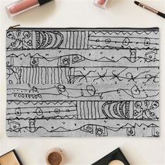 Black And White Hand Drawn Doodles Abstract Pattern Bk Cosmetic Bag (xxxl) by dflcprintsclothing