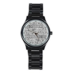 Black And White Hand Drawn Doodles Abstract Pattern Bk Stainless Steel Round Watch by dflcprintsclothing