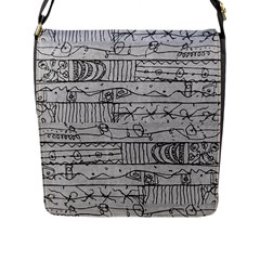 Black And White Hand Drawn Doodles Abstract Pattern Bk Flap Closure Messenger Bag (l) by dflcprintsclothing