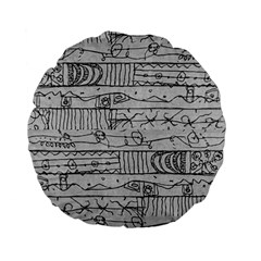 Black And White Hand Drawn Doodles Abstract Pattern Bk Standard 15  Premium Flano Round Cushions by dflcprintsclothing