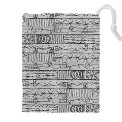 Black And White Hand Drawn Doodles Abstract Pattern Bk Drawstring Pouch (5xl) by dflcprintsclothing