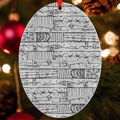 Black And White Hand Drawn Doodles Abstract Pattern Bk Uv Print Acrylic Ornament Oval by dflcprintsclothing