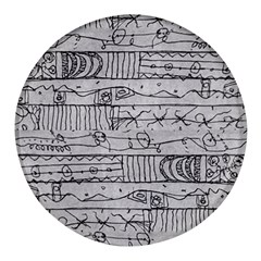 Black And White Hand Drawn Doodles Abstract Pattern Bk Round Glass Fridge Magnet (4 Pack) by dflcprintsclothing