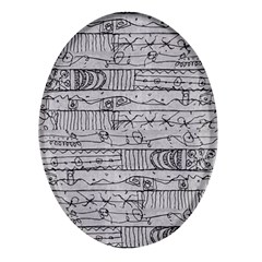 Black And White Hand Drawn Doodles Abstract Pattern Bk Oval Glass Fridge Magnet (4 Pack) by dflcprintsclothing