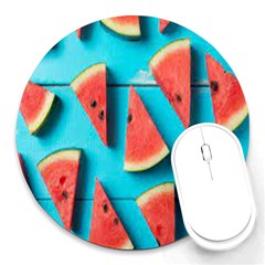 Watermelon Blue Background Round Mousepad by Azkajaya