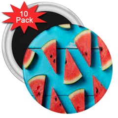 Watermelon Blue Background 3  Magnets (10 Pack)  by Azkajaya