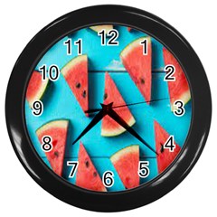 Watermelon Blue Background Wall Clock (black) by Azkajaya