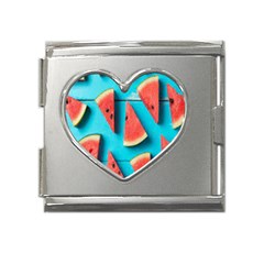 Watermelon Blue Background Mega Link Heart Italian Charm (18mm)