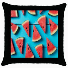 Watermelon Blue Background Throw Pillow Case (black) by Azkajaya