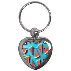 Watermelon Blue Background Key Chain (heart) by Azkajaya