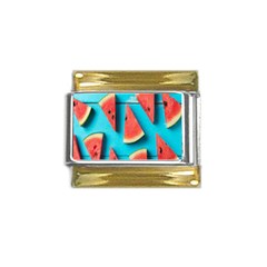 Watermelon Blue Background Gold Trim Italian Charm (9mm) by Azkajaya