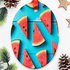 Watermelon Blue Background Oval Ornament (two Sides)