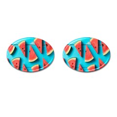 Watermelon Blue Background Cufflinks (oval) by Azkajaya