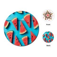 Watermelon Blue Background Playing Cards Single Design (round)