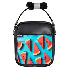 Watermelon Blue Background Girls Sling Bag by Azkajaya