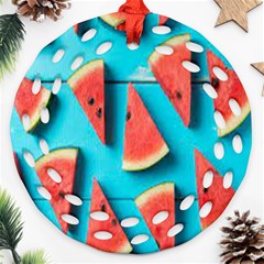 Watermelon Blue Background Round Filigree Ornament (two Sides)