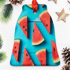 Watermelon Blue Background Bell Ornament (two Sides)