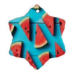 Watermelon Blue Background Snowflake Ornament (two Sides) by Azkajaya