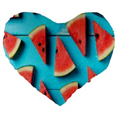 Watermelon Blue Background Large 19  Premium Heart Shape Cushions by Azkajaya