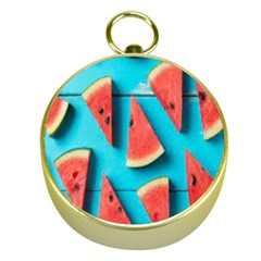 Watermelon Blue Background Gold Compasses by Azkajaya