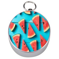 Watermelon Blue Background Silver Compasses by Azkajaya