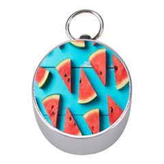 Watermelon Blue Background Mini Silver Compasses by Azkajaya