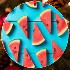 Watermelon Blue Background Uv Print Acrylic Ornament Round by Azkajaya