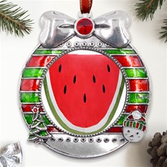 Watermelon Pillow Fluffy Metal X mas Ribbon With Red Crystal Round Ornament by Azkajaya