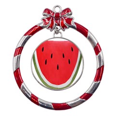 Watermelon Pillow Fluffy Metal Red Ribbon Round Ornament