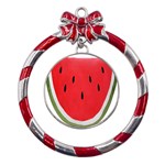 Watermelon Pillow Fluffy Metal Red Ribbon Round Ornament Front