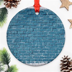 White And Blue Brick Wall Ornament (round) by Azkajaya