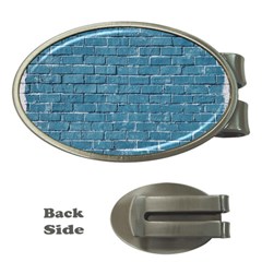 White And Blue Brick Wall Money Clips (oval)  by Azkajaya