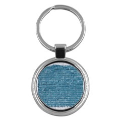 White And Blue Brick Wall Key Chain (round) by Azkajaya