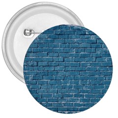 White And Blue Brick Wall 3  Buttons by Azkajaya