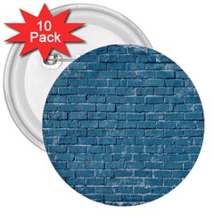 White And Blue Brick Wall 3  Buttons (10 Pack)  by Azkajaya