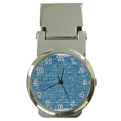 White And Blue Brick Wall Money Clip Watches by Azkajaya