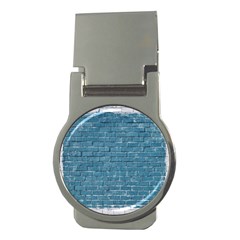 White And Blue Brick Wall Money Clips (round)  by Azkajaya